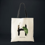 Letter H Monogram | Tropical Leaves Bridesmaid Tote Bag<br><div class="desc">Customisable letter H monogram tote bag featuring watercolor tropical palm leaf,  faux gold foil leaf and black watercolor brush accents. Personalise this tropical monogram tote bag by adding your name or other details. This boho letter H monogram bag will be perfect as a gift. Other letters are available.</div>