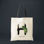 Letter H Monogram | Tropical Leaves Bridesmaid Tote Bag<br><div class="desc">Customisable letter H monogram tote bag featuring watercolor tropical palm leaf,  faux gold foil leaf and black watercolor brush accents. Personalise this tropical monogram tote bag by adding your name or other details. This boho letter H monogram bag will be perfect as a gift. Other letters are available.</div>
