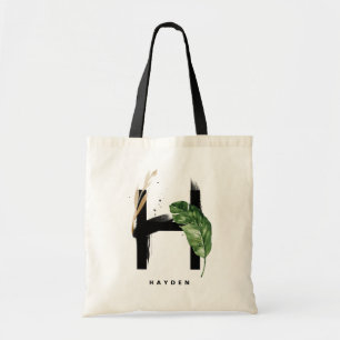 Letter H Monogram   Tropical Leaves Bridesmaid Tote Bag
