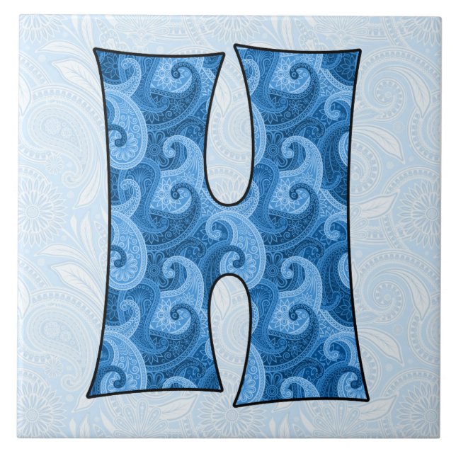 Letter H - Monogrammed Blue Paisley 6 inch Tile (Front)