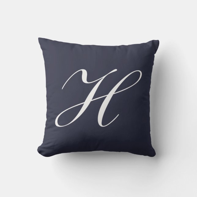 Letter H Navy Blue Monogram Pillow (Front)