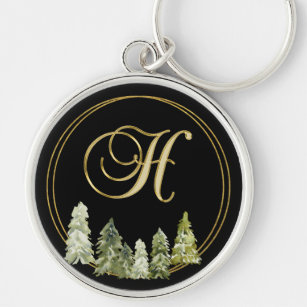 Letter H on Black and Gold Geometric Keychain