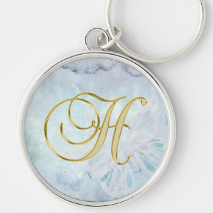 Letter H on Blue Butterfly Texture Background    Key Ring