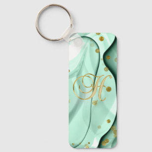Letter H on Green and Gold Glitter Keychain