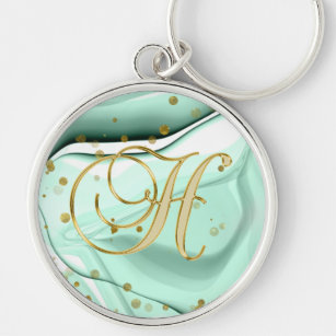 Letter H on Green and Gold Key Ring