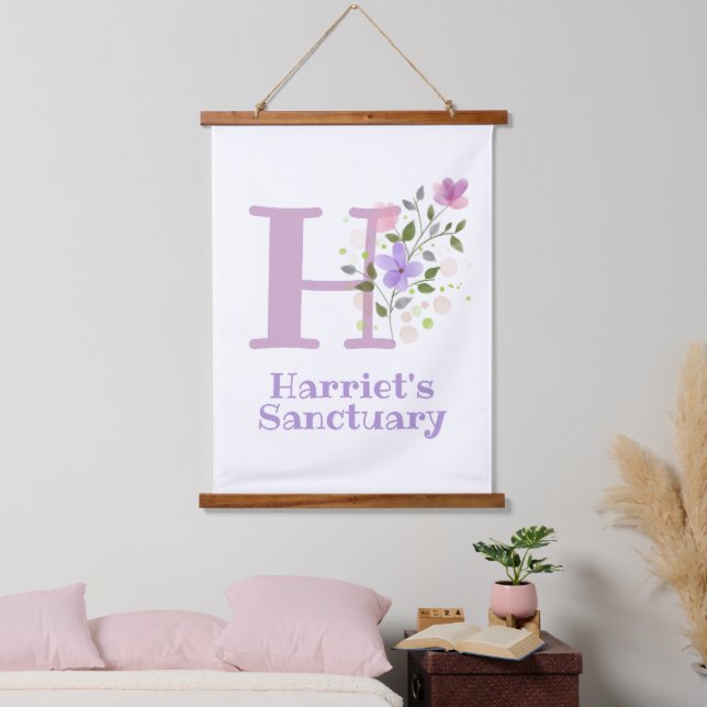 Letter H plus First Name with a Floral Design Hanging Tapestry (Bedroom)