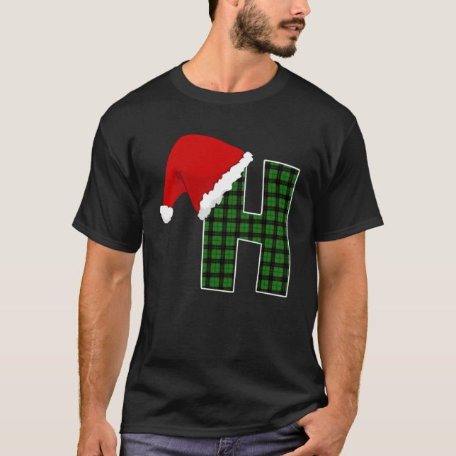 Letter H Santa Hat Monogram T-Shirt (Front)