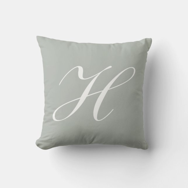 Letter H Silver Grey Monogram Pillow (Front)