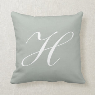 Letter H Silver Grey Monogram Pillow