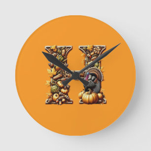 Letter H Thanksgiving gift style Round Clock