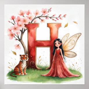 Letter H Tiger Fairy Poster - Alphabet Art
