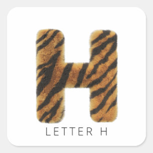 Letter H Tiger Fur Square Sticker