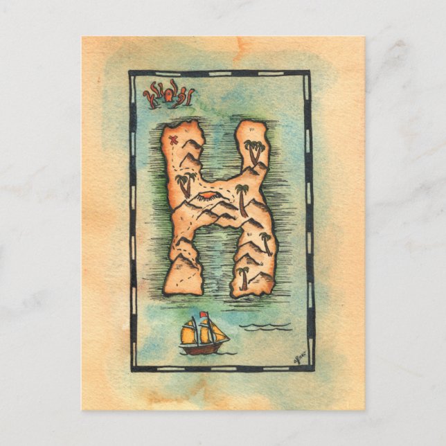 Letter H Treasure Map Postcard (Front)
