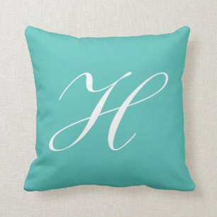 Letter H Turquoise Monogram Pillow