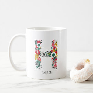 Letter H   Whimsical Floral Letter Monogram I Mug