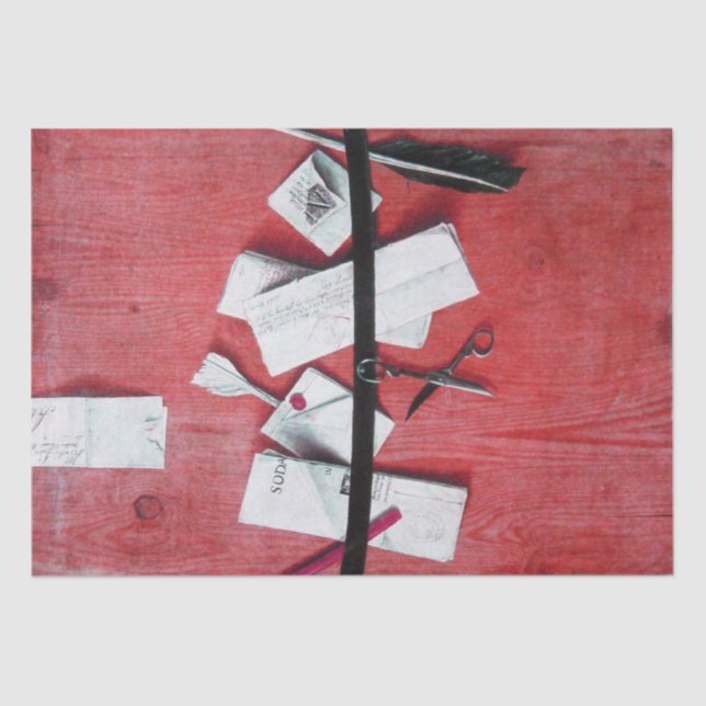 LETTER HOLDER IN RED WOOD TISSUE PAPER (Front)