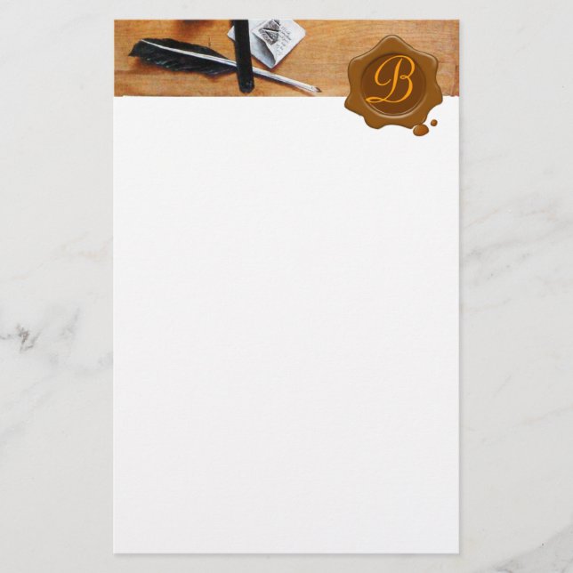 LETTER HOLDER IN WOOD BROWN WAX SEAL MONOGRAM STATIONERY (Front)