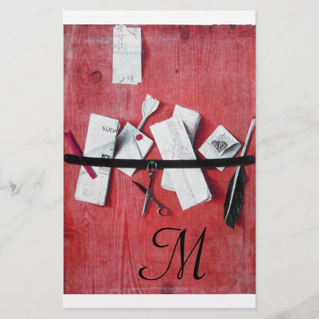 LETTER HOLDER IN WOOD MONOGRAM red black white Stationery (Front)