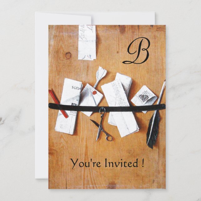 LETTER HOLDER IN WOOD MONOGRAM red white black Invitation (Front)