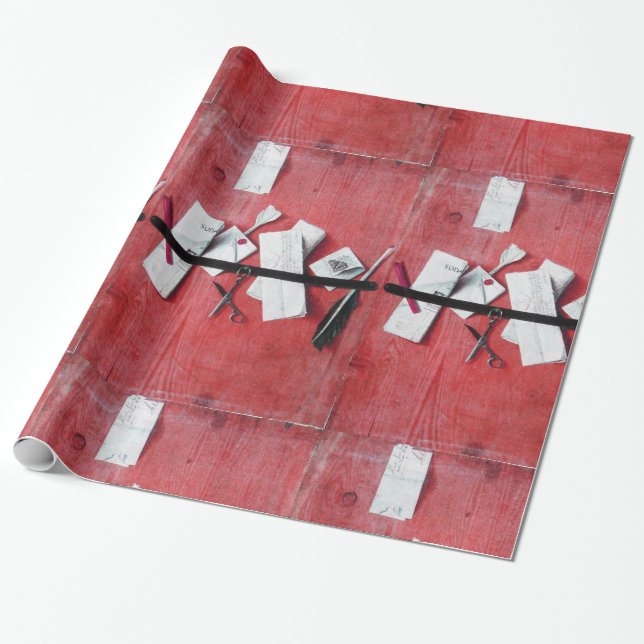LETTER HOLDER IN WOOD ,Red Black ,White Wrapping Paper (Unrolled)