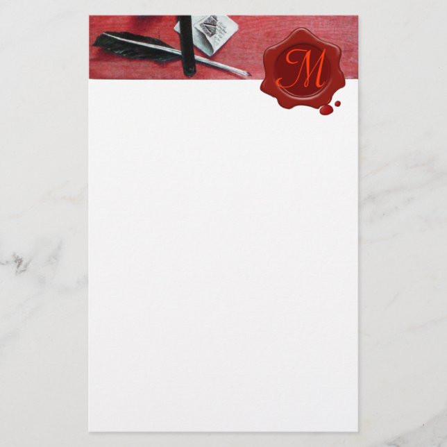 LETTER HOLDER IN WOOD RED WAX SEAL MONOGRAM white Stationery (Front)