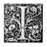 Letter I art nouveau black and white Tile<br><div class="desc">Available in 2 sizes, this custom-made ceramic tile is part of our match any colour Tile Series. Not intended for outdoor use.We suggest that you order one tile to review before placing a large order. This simple and modern design tile will go with any colour scheme. You could use it...</div>