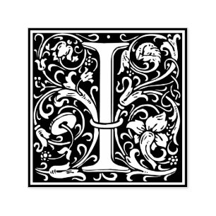 Letter I art nouveau black and white Tile Self-inking Stamp