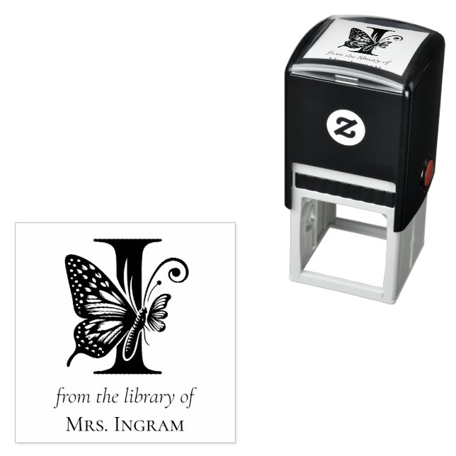Letter I Butterfly Monogram From the Library Of Self-inking Stamp (In Situ)