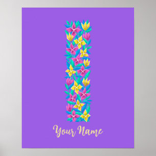 letter I customised floral wall art