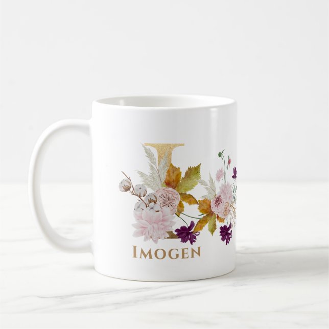 Letter I - Gold Floral Name sister coworker friend Coffee Mug (Left)