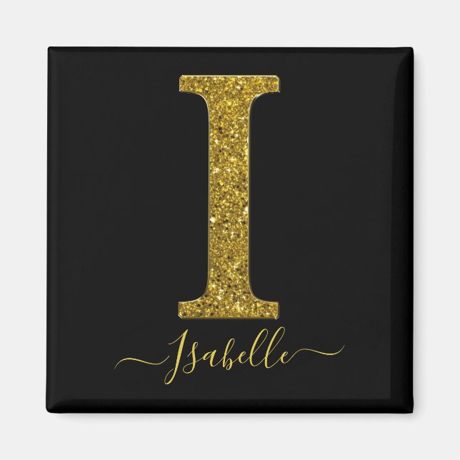 Letter I Gold Glitter Magnet (Front)