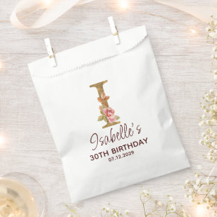 Letter I Gold Monogram Blush Pink Roses Favour Bags