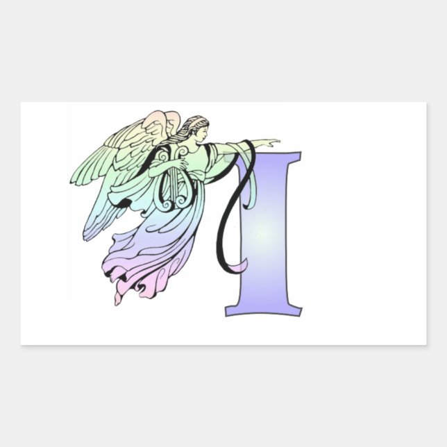 Letter I guardian angel monogram alphabet initial Rectangular Sticker (Front)