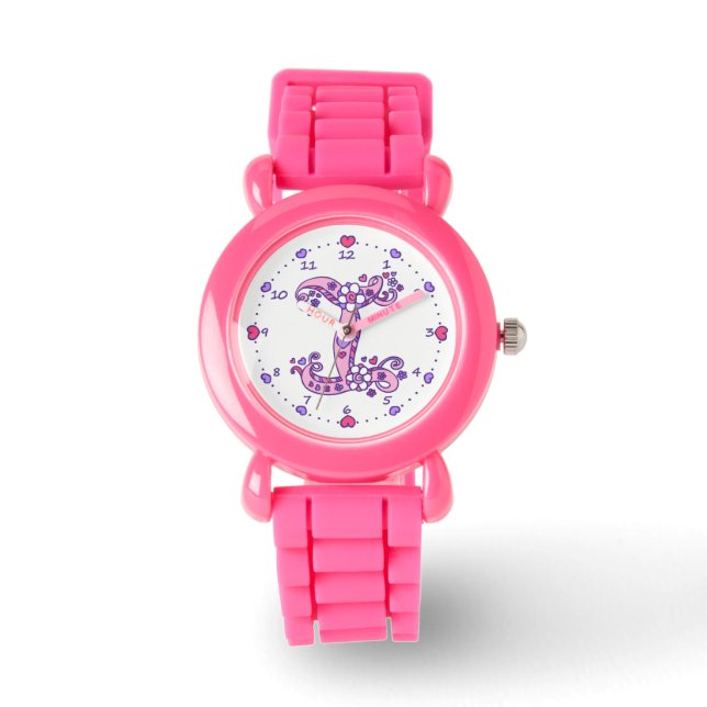 Letter I initial monogram doodle heart girls watch (Front)