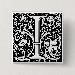 Letter I Mediaeval Monogram Art Nouveau 15 Cm Square Badge
