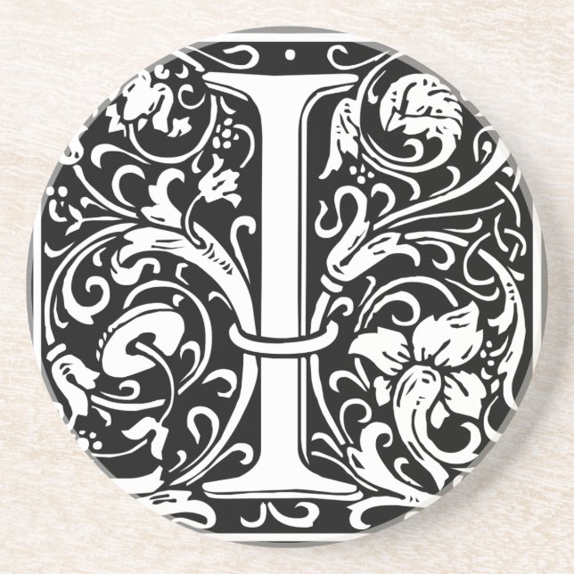 Letter I Mediaeval Monogram Art Nouveau Coaster (Front)
