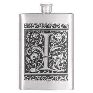 Letter I Mediaeval Monogram Art Nouveau Hip Flask