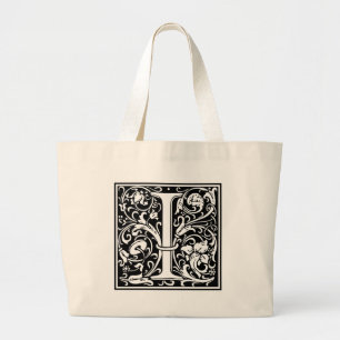 Letter I Mediaeval Monogram Art Nouveau Large Tote Bag