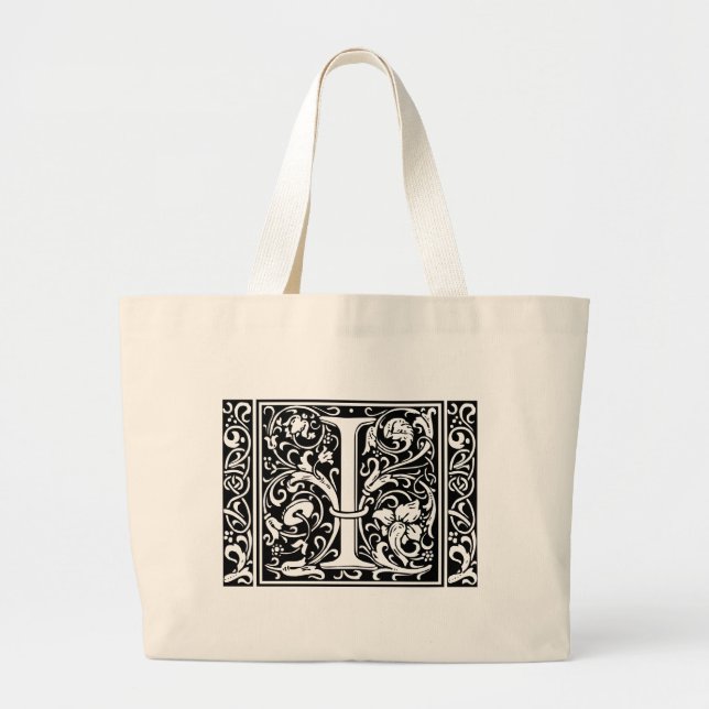 Letter I Mediaeval Monogram Art Nouveau Large Tote Bag (Front)