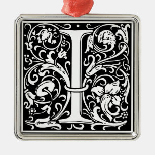 Letter I Mediaeval Monogram Art Nouveau Metal Tree Decoration
