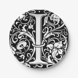 Letter I Mediaeval Monogram Art Nouveau Paper Plate