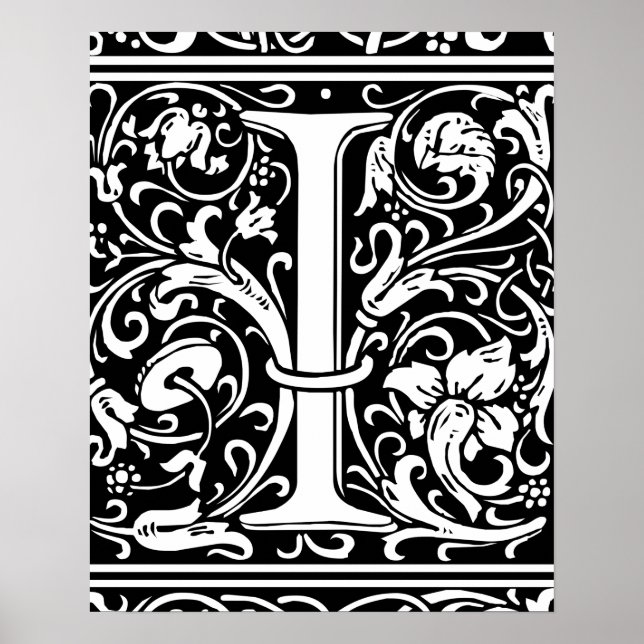 Letter I Mediaeval Monogram Art Nouveau Poster (Front)
