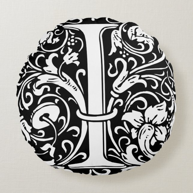 Letter I Mediaeval Monogram Art Nouveau Round Cushion (Front)