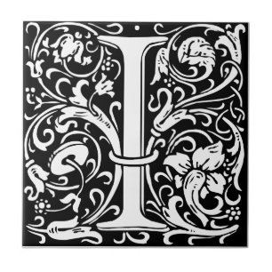 Letter I Mediaeval Monogram Art Nouveau Tile