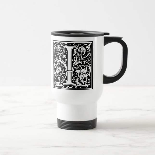 Letter I Mediaeval Monogram Art Nouveau Travel Mug (Right)