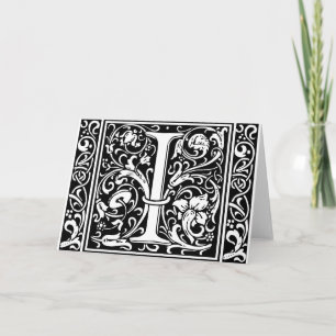 Letter I Mediaeval Monogram Vintage Initial Note Card
