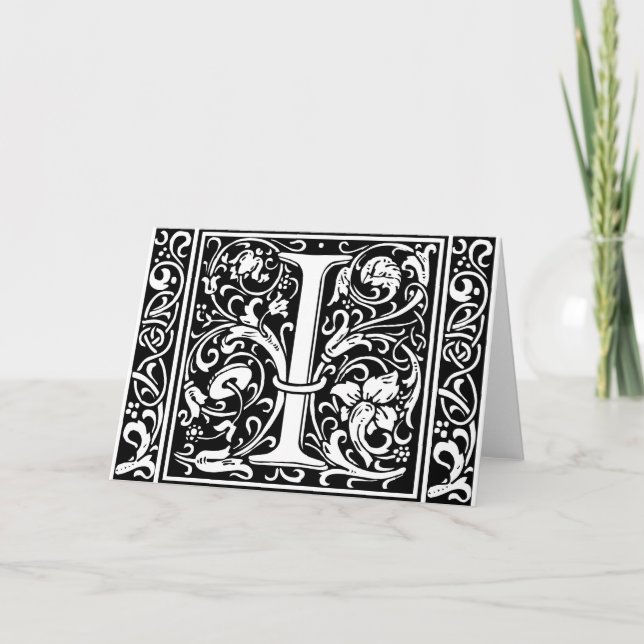Letter I Medieval Monogram Art Nouveau Note Card (Front)