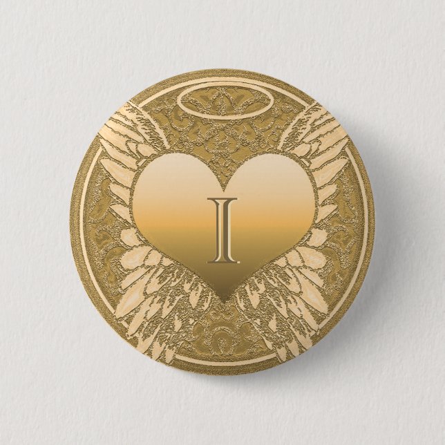 Letter I | Memorial | Angel Heart 6 Cm Round Badge (Front)
