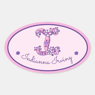 Letter I monogram custom girls name pink stickers