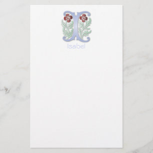 Letter I Monogram Fleur de lis Stationery